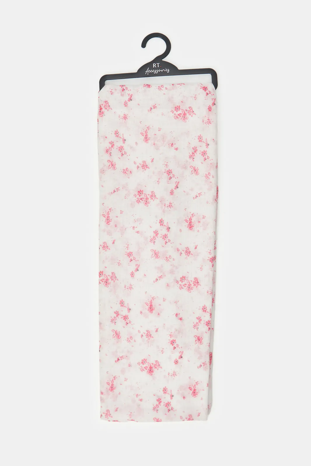 Girls White And Pink Printed Scarf