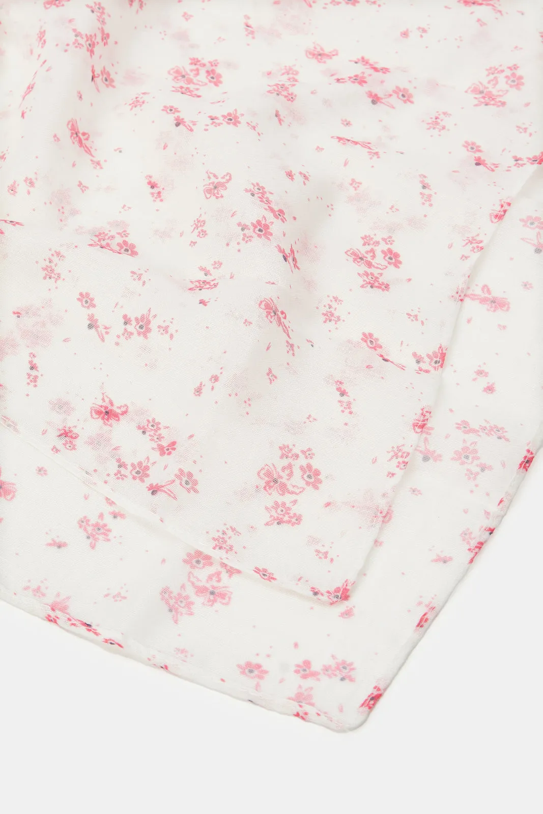 Girls White And Pink Printed Scarf