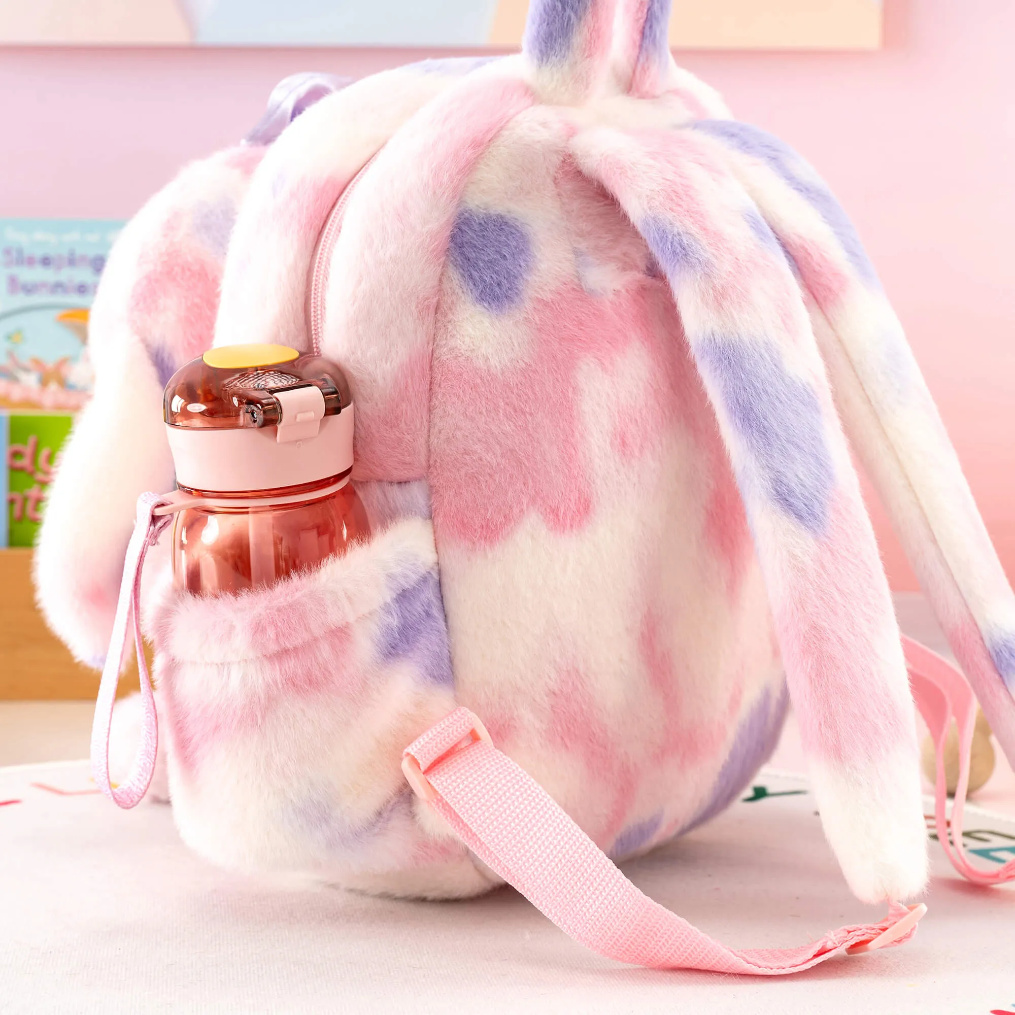 Gloveleya 11-inch Toddler Girl Backpack Snow Ferret Kindergarten Backpacks with 12-inch Rainbow Bunny Doll