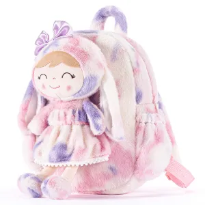 Gloveleya 11-inch Toddler Girl Backpack Snow Ferret Kindergarten Backpacks with 12-inch Rainbow Bunny Doll