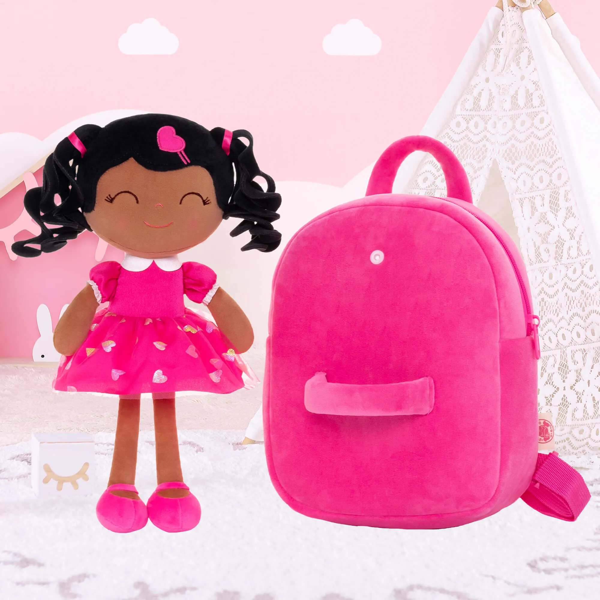 Gloveleya 9-inch Toddler Backpack Love Heart Girls Dolls Backpacks Rose