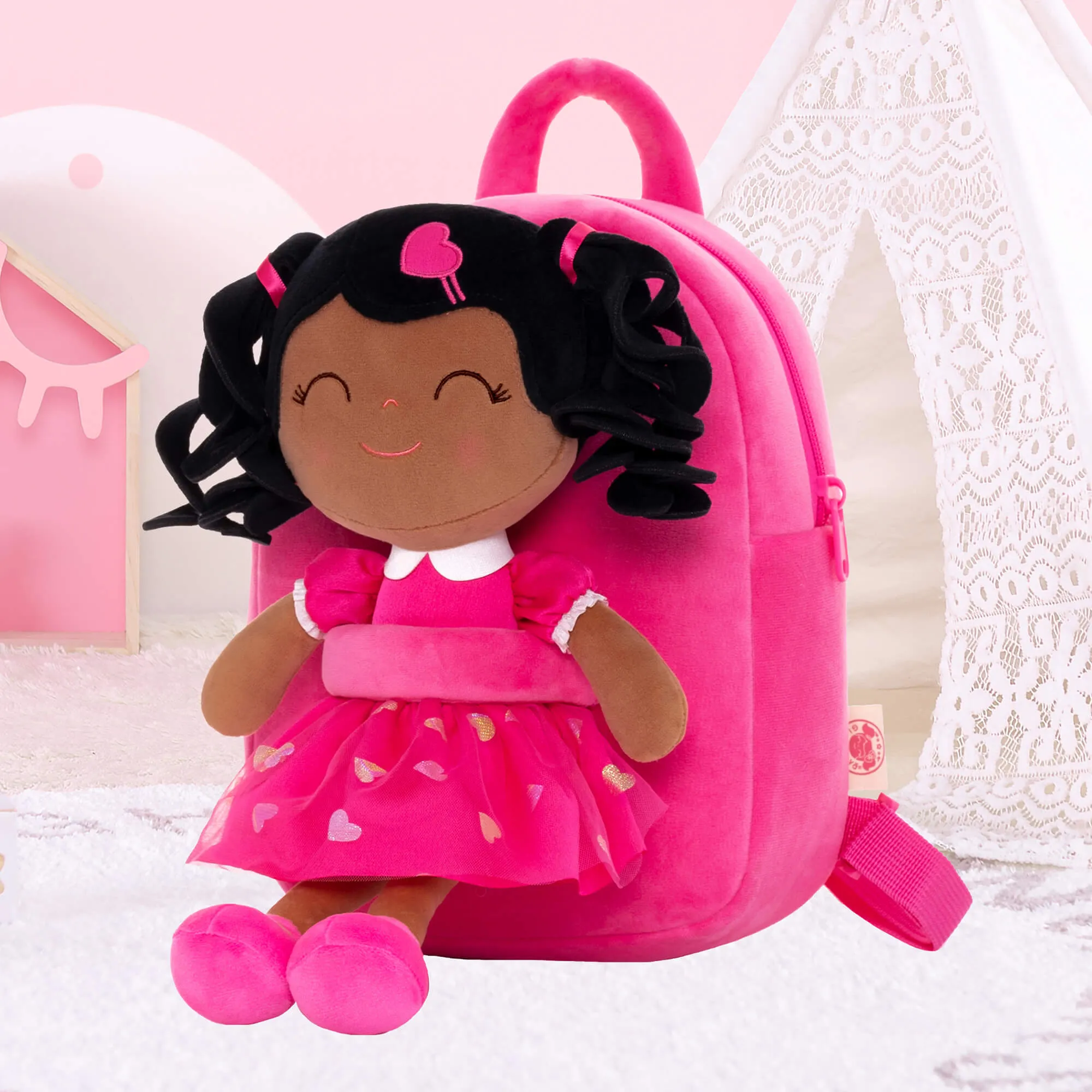 Gloveleya 9-inch Toddler Backpack Love Heart Girls Dolls Backpacks Rose