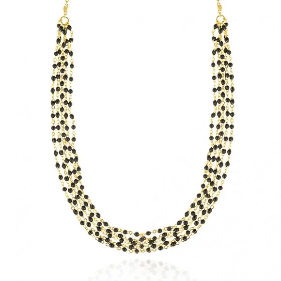 Gregio Simply Me/Tiny Shiny Multi Chain Necklace w/ Black Enamel Beads- Gold