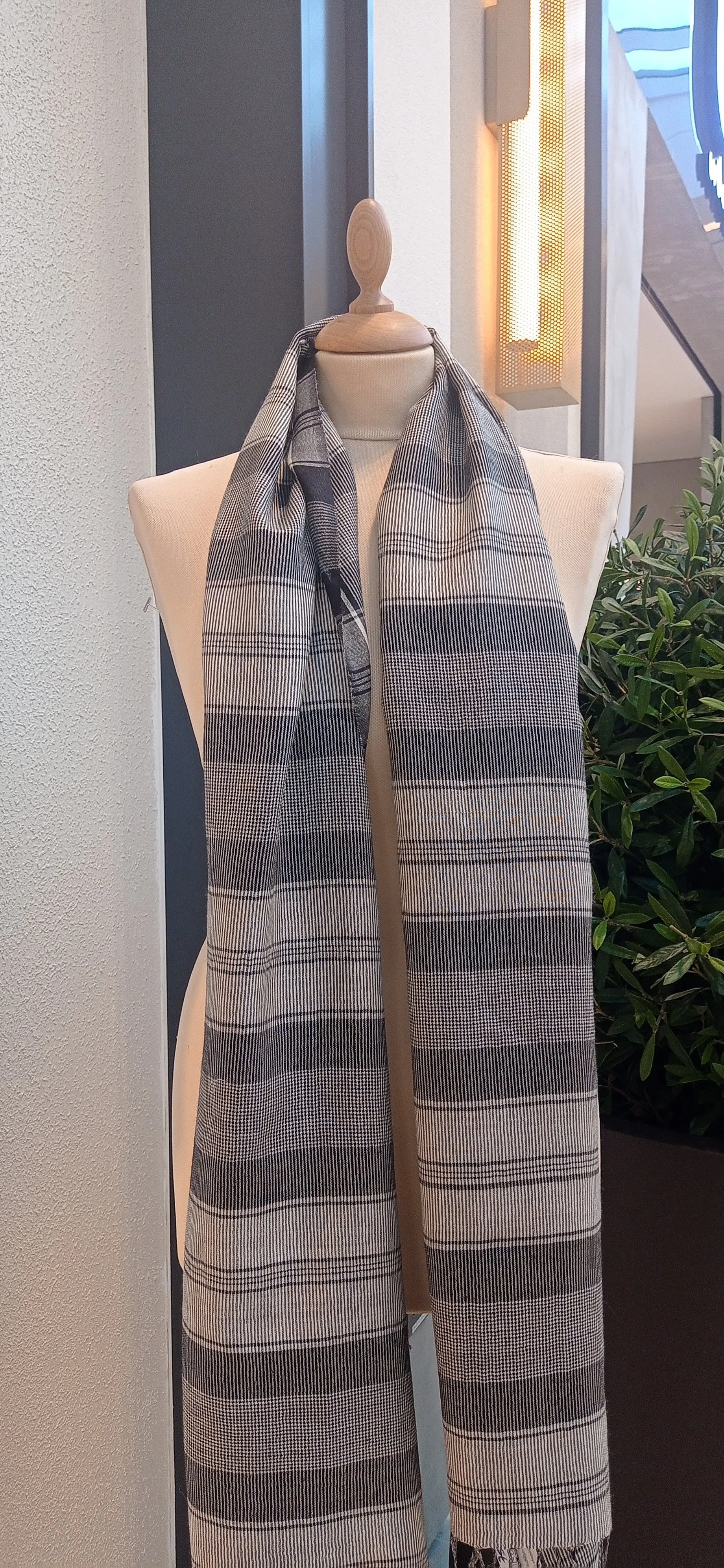 Grey and Black Striped Silk Scarf