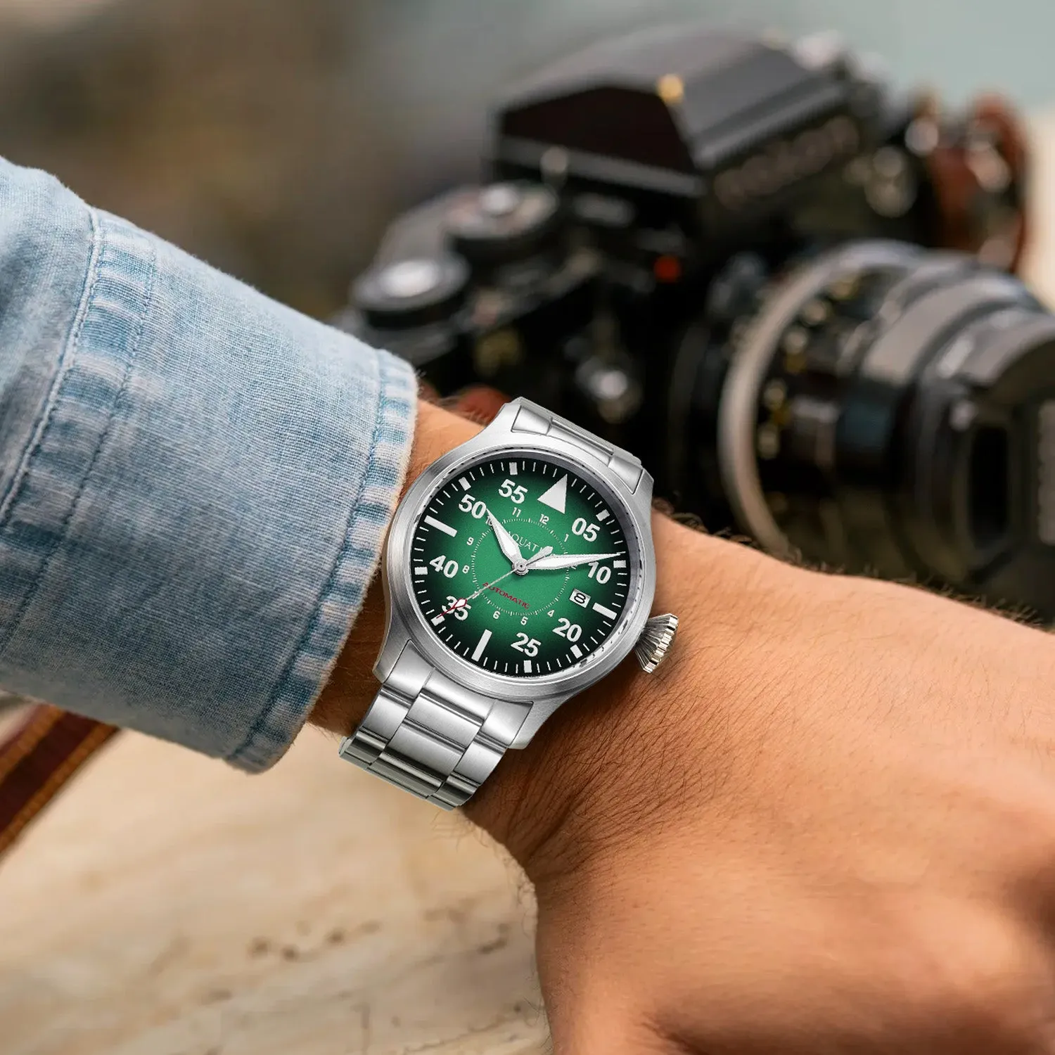 Horizon Hawk Gradient Green dial Automatic Pilot Watch