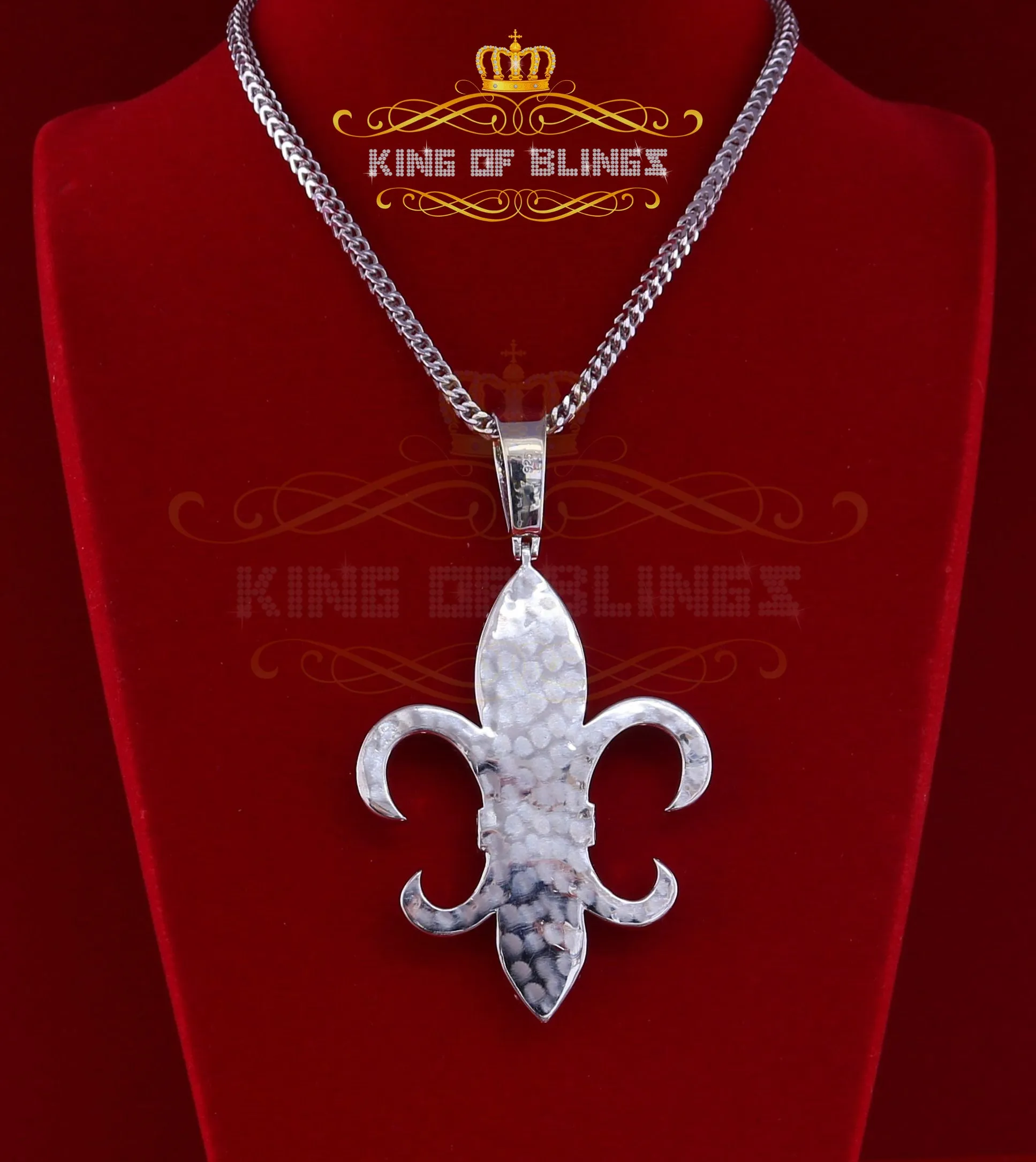 King Of Bling's White Sterling Silver Fleur de Lis wise Shape Pendant with15.62ct Cubic Zirconia