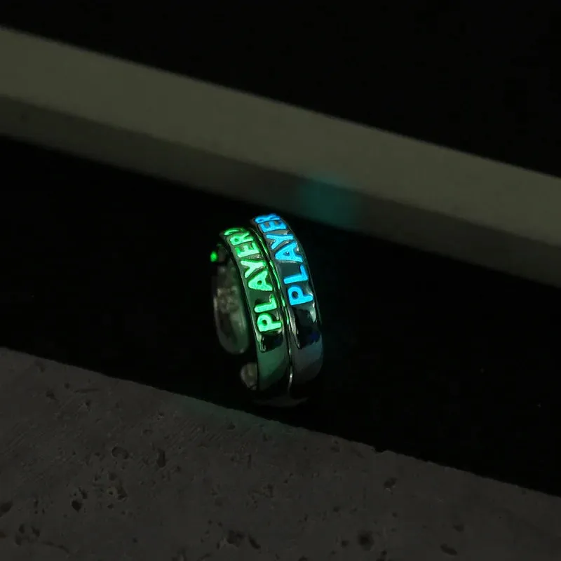 Luminous Ring for Couple Creative Glowing in the Dark Player 1 Player 2 Matching Gaming Ring for Women Men Valentine's Day Gift