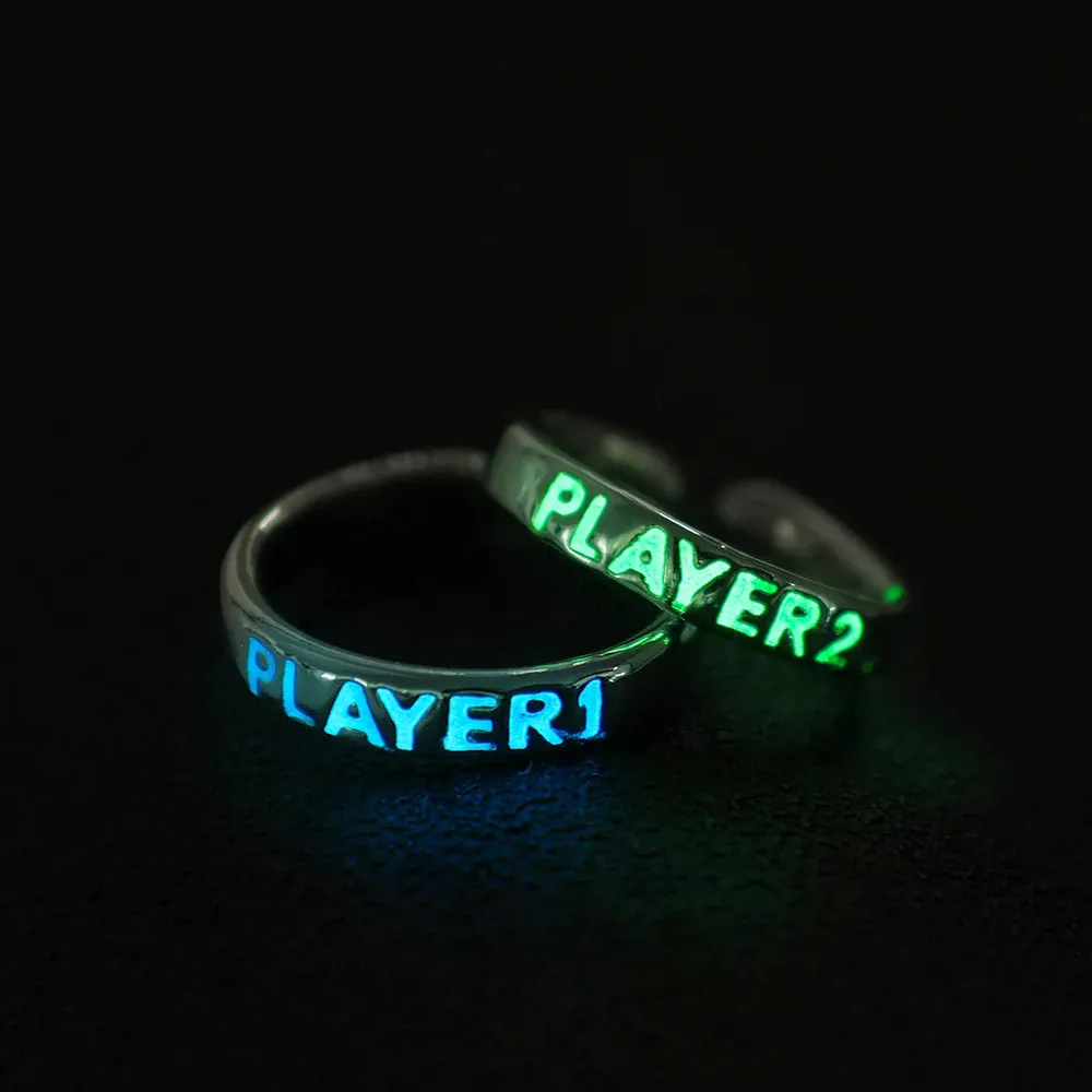 Luminous Ring for Couple Creative Glowing in the Dark Player 1 Player 2 Matching Gaming Ring for Women Men Valentine's Day Gift