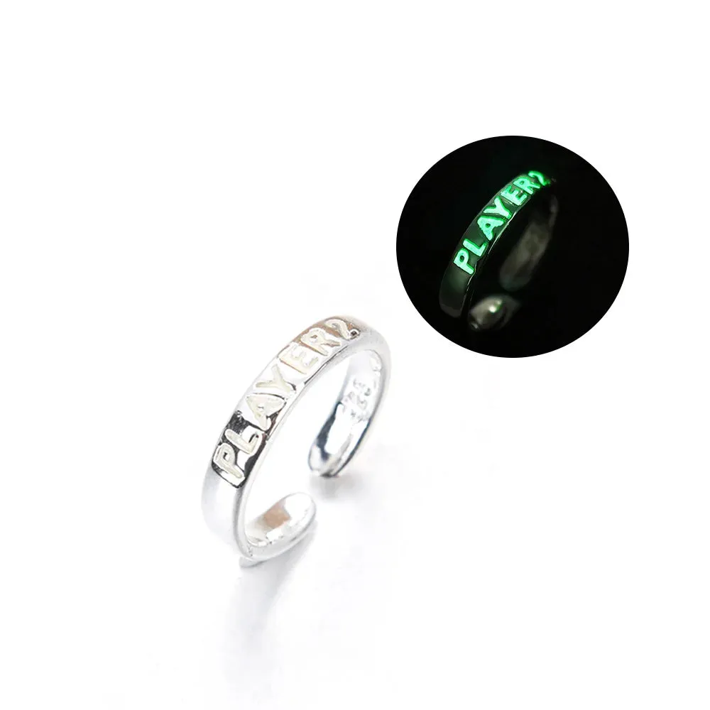 Luminous Ring for Couple Creative Glowing in the Dark Player 1 Player 2 Matching Gaming Ring for Women Men Valentine's Day Gift