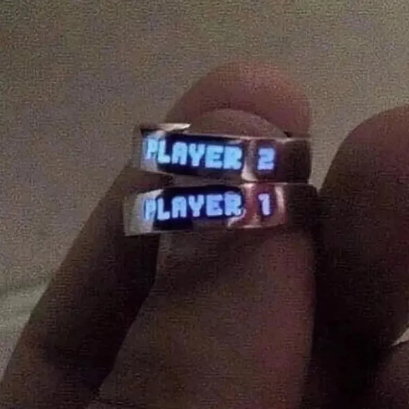 Luminous Ring for Couple Creative Glowing in the Dark Player 1 Player 2 Matching Gaming Ring for Women Men Valentine's Day Gift