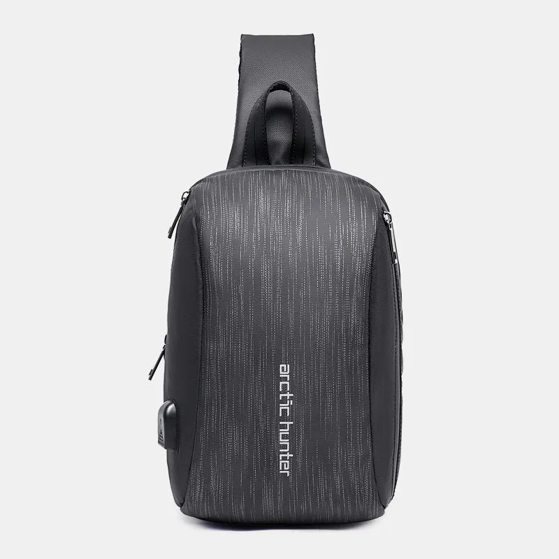 Men Fashion Casual Chest Bag Shoulder Crossbody With USB Charging Port