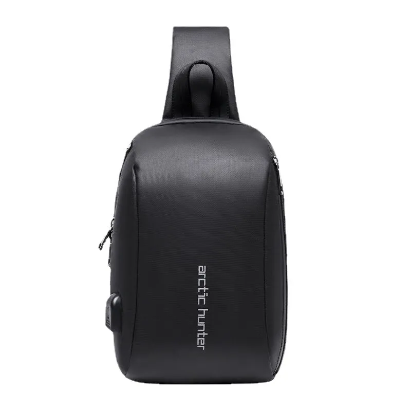 Men Fashion Casual Chest Bag Shoulder Crossbody With USB Charging Port