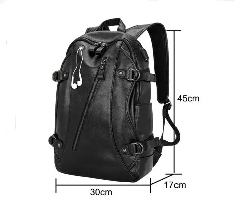 Men's Leather USB Charging Backpack