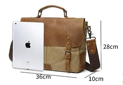 MRoyale™ Men's Vintage Leather Canvas Crossbody 14" Laptop Messenger