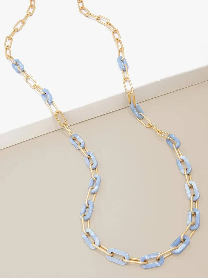 Necklace - Paperclip Link - Long - Lite Blue Marbled