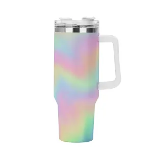 Rainbow Ombre 40oz Tumbler | Colorful Insulated Cup | Large Stainless Steel Travel Mug with Handle