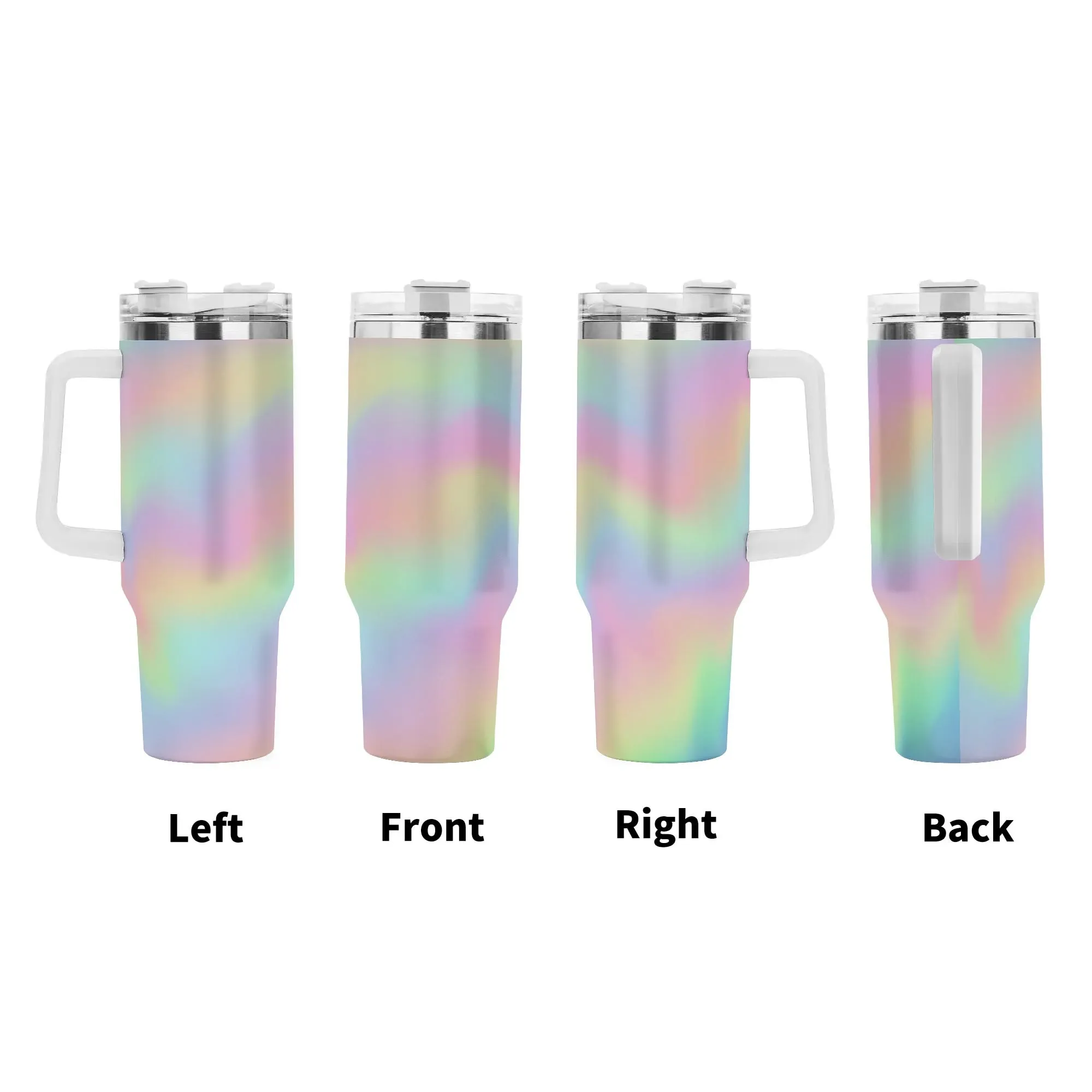 Rainbow Ombre 40oz Tumbler | Colorful Insulated Cup | Large Stainless Steel Travel Mug with Handle