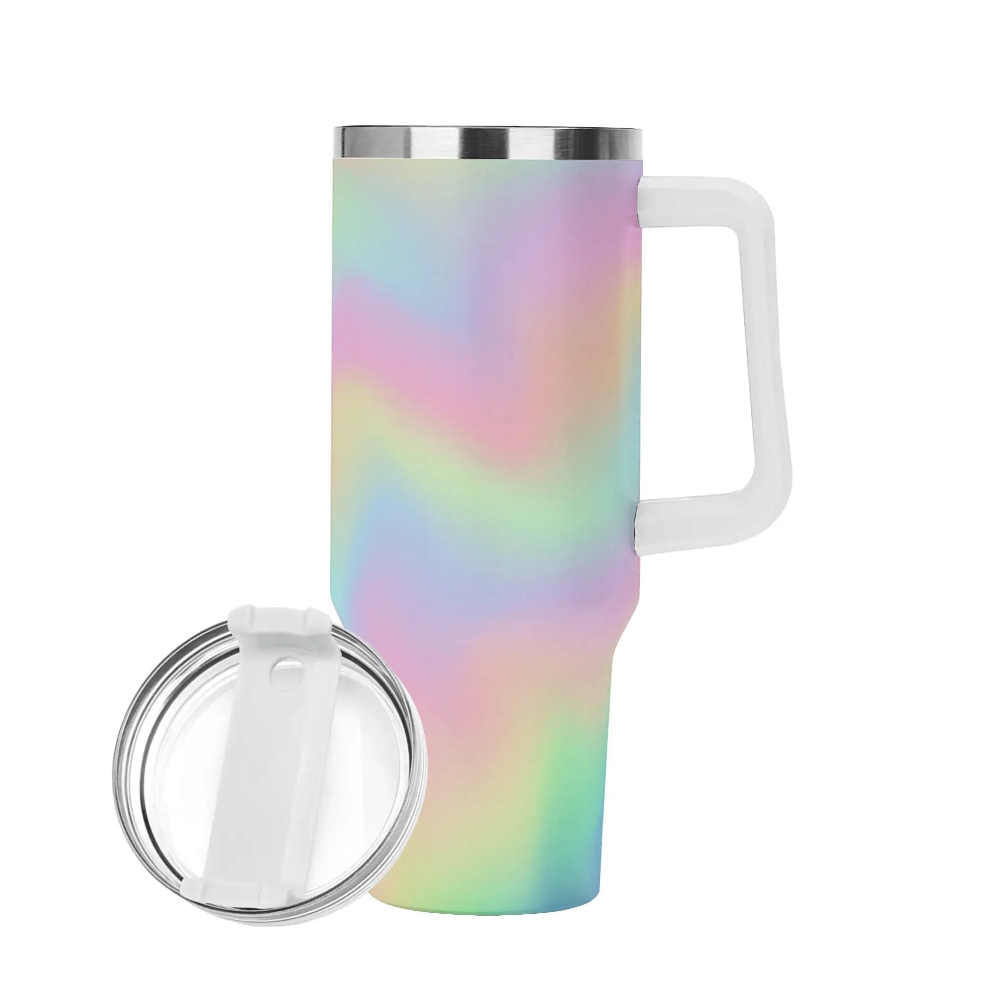 Rainbow Ombre 40oz Tumbler | Colorful Insulated Cup | Large Stainless Steel Travel Mug with Handle