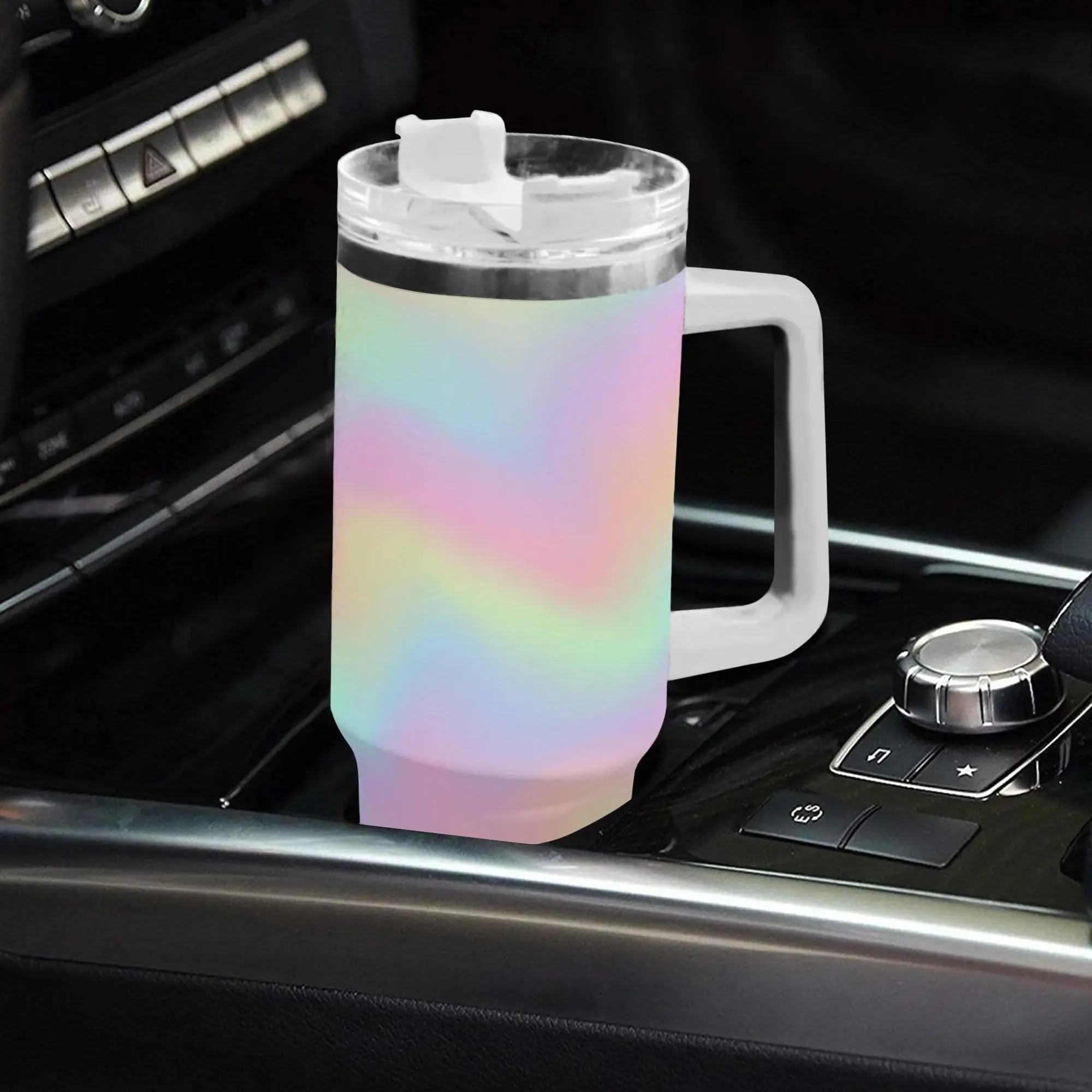 Rainbow Ombre 40oz Tumbler | Colorful Insulated Cup | Large Stainless Steel Travel Mug with Handle