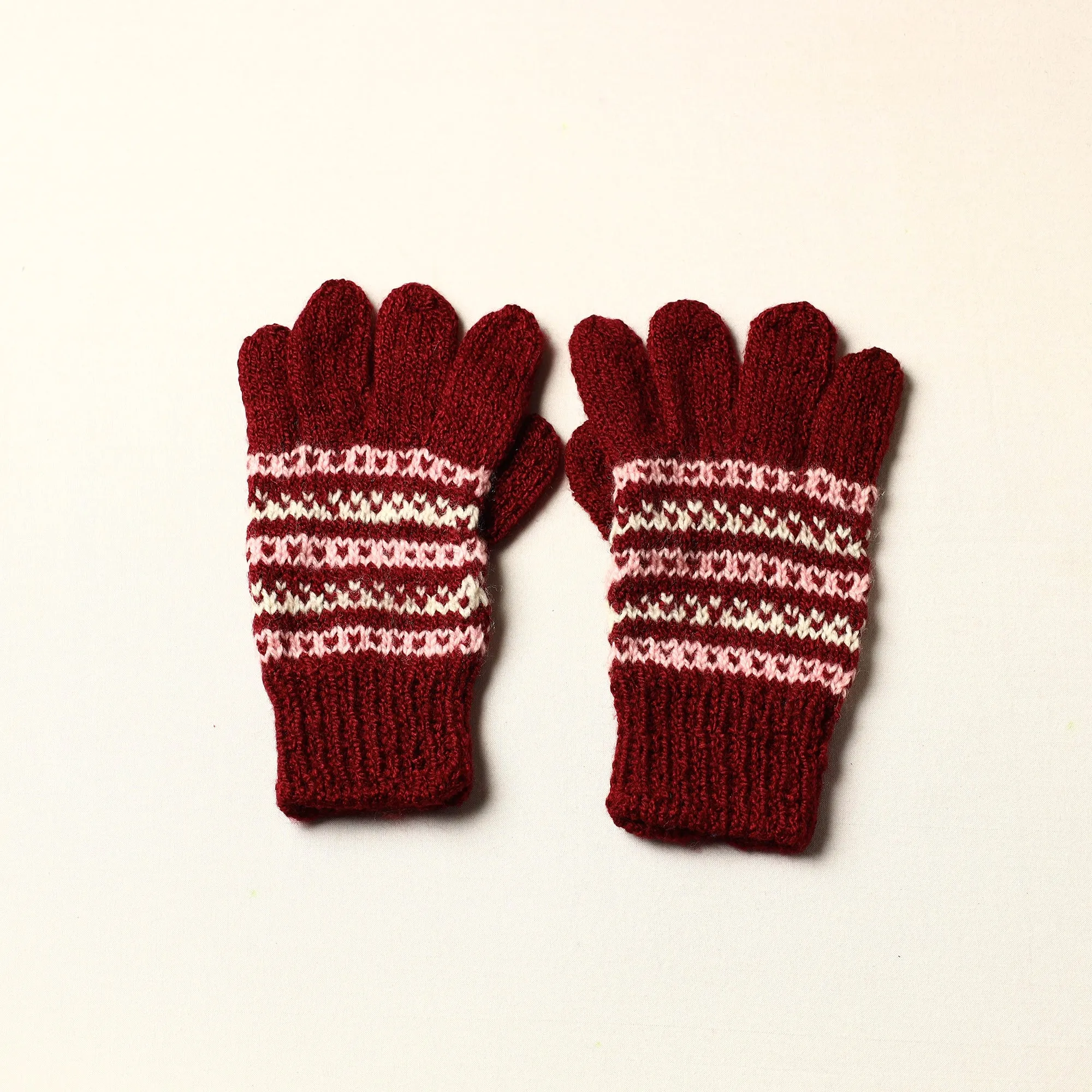 Red - Kumaun Hand Knitted Woolen Gloves (Adult)