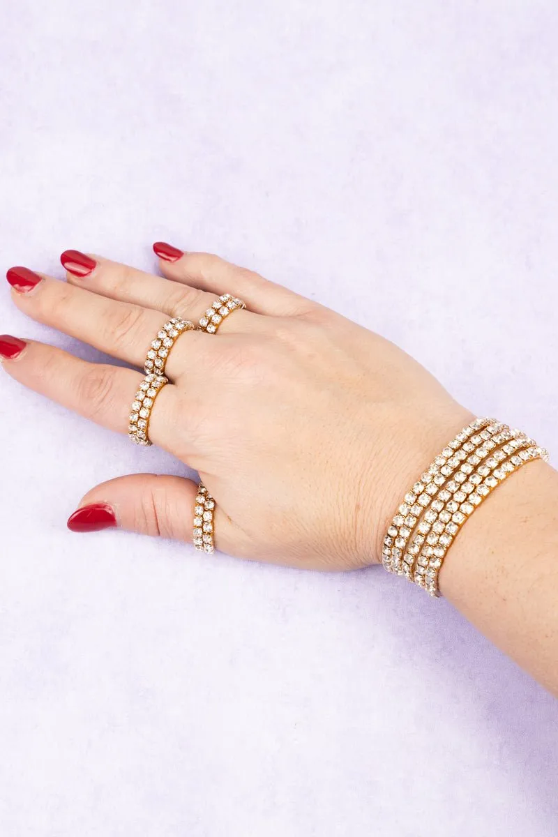 SALE! Crystal Avenue Goldtone Rhinestone Stretch Ring and Bracelet Set