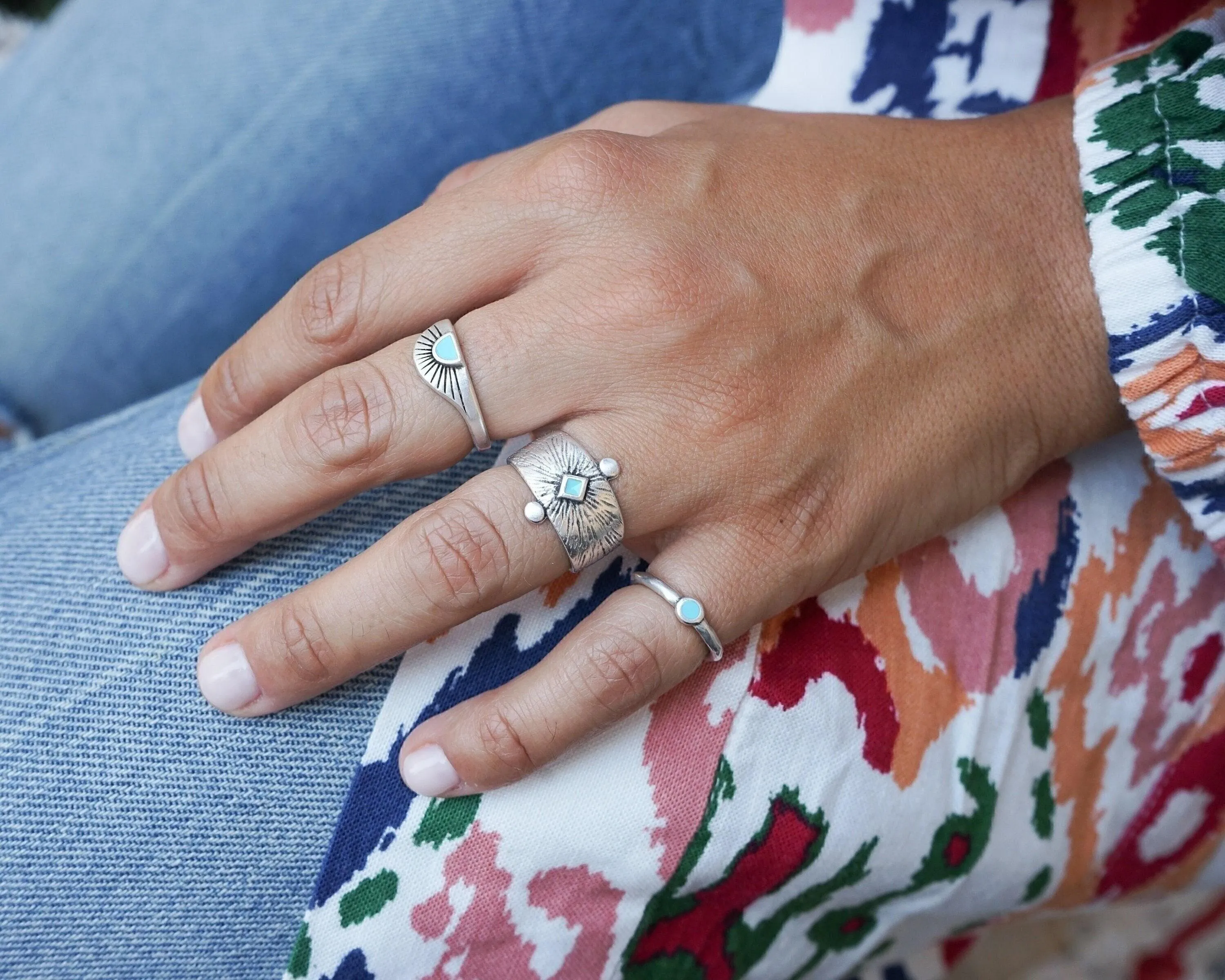 Silver Ethnic Rhombus Ring