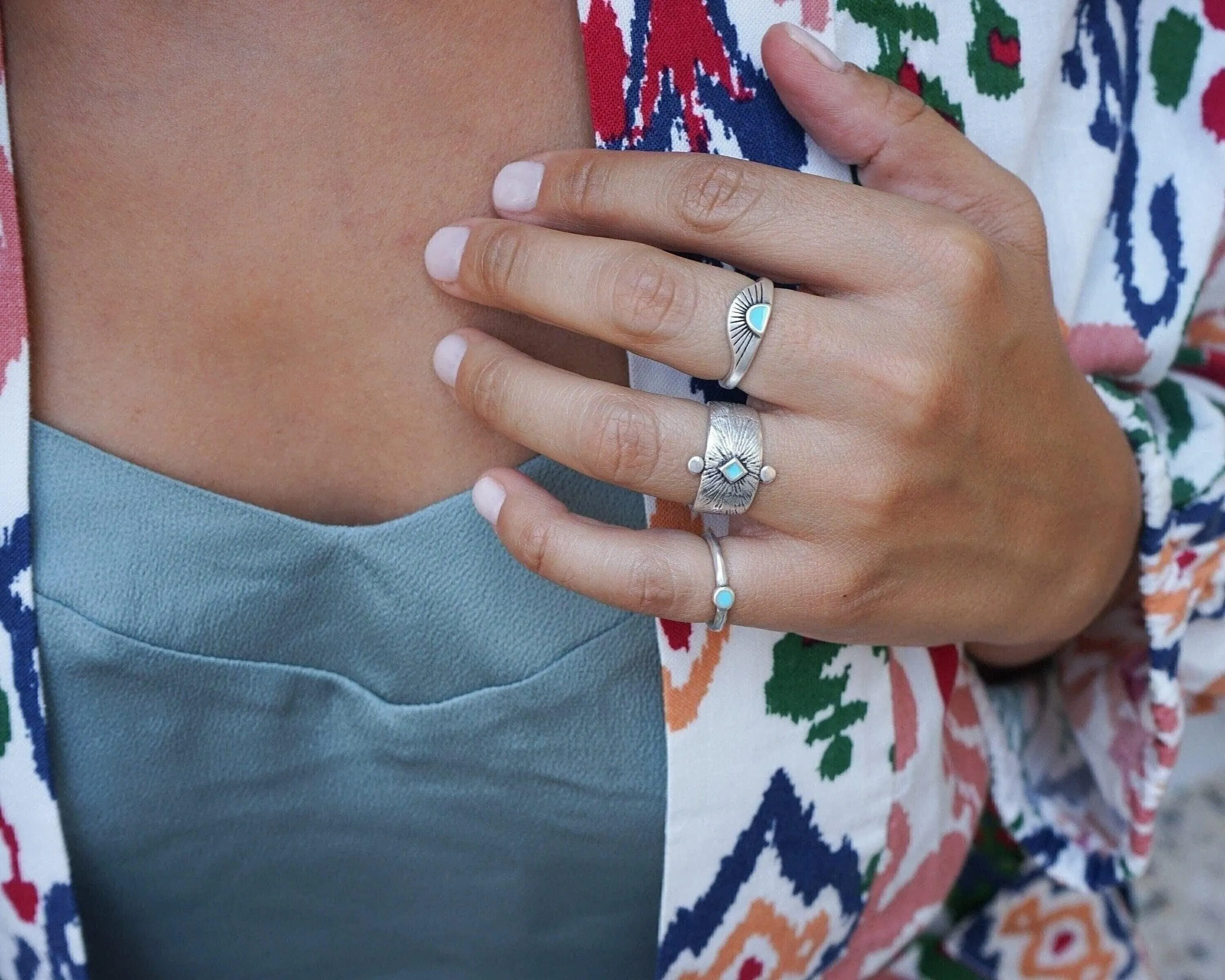 Silver Ethnic Rhombus Ring