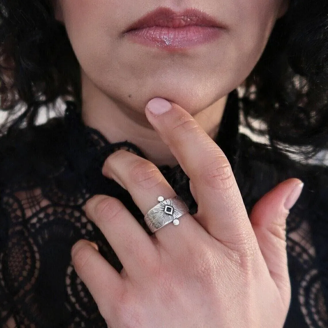 Silver Ethnic Rhombus Ring