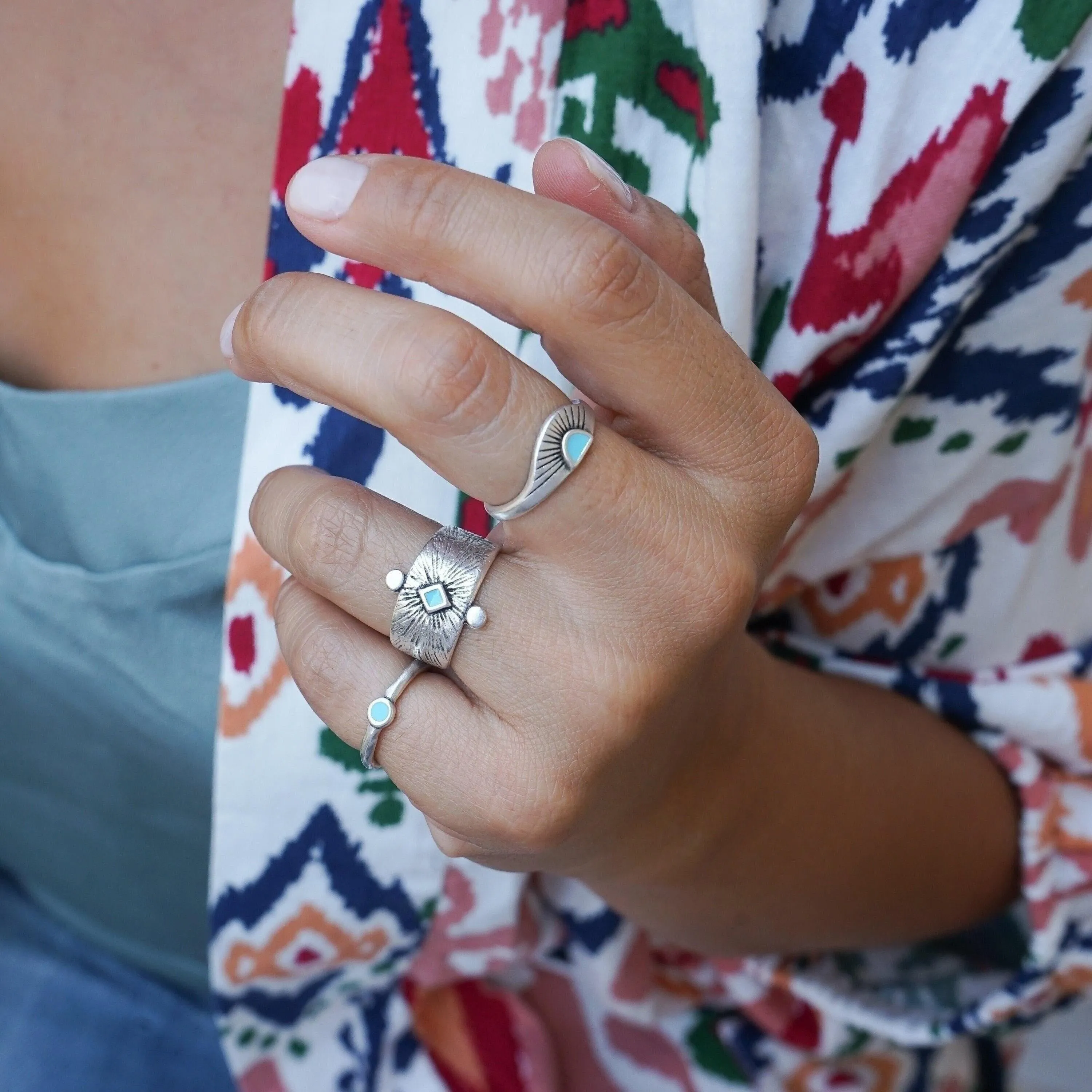 Silver Ethnic Rhombus Ring