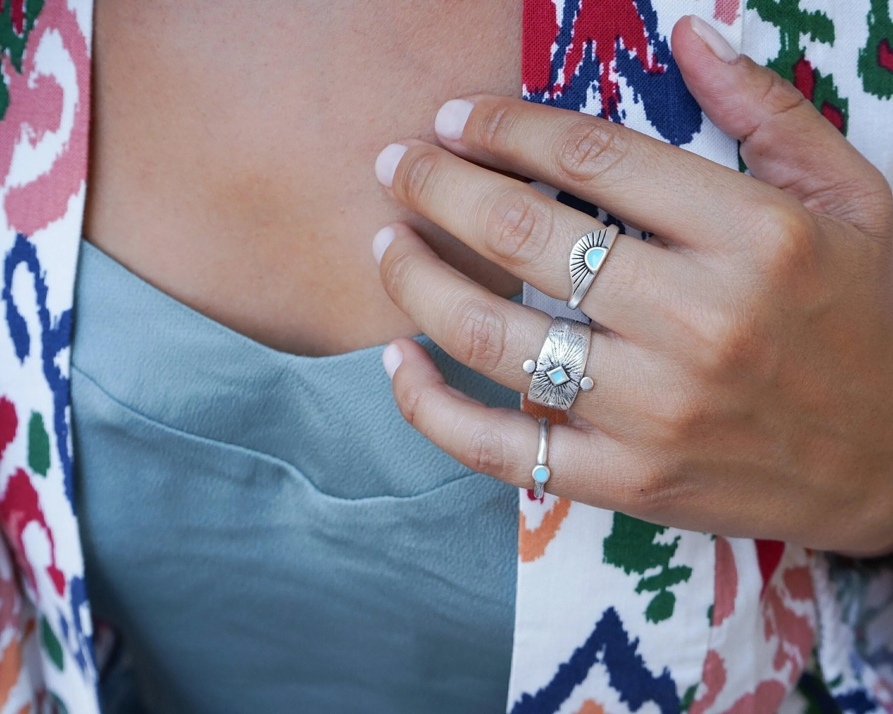 Silver Ethnic Rhombus Ring