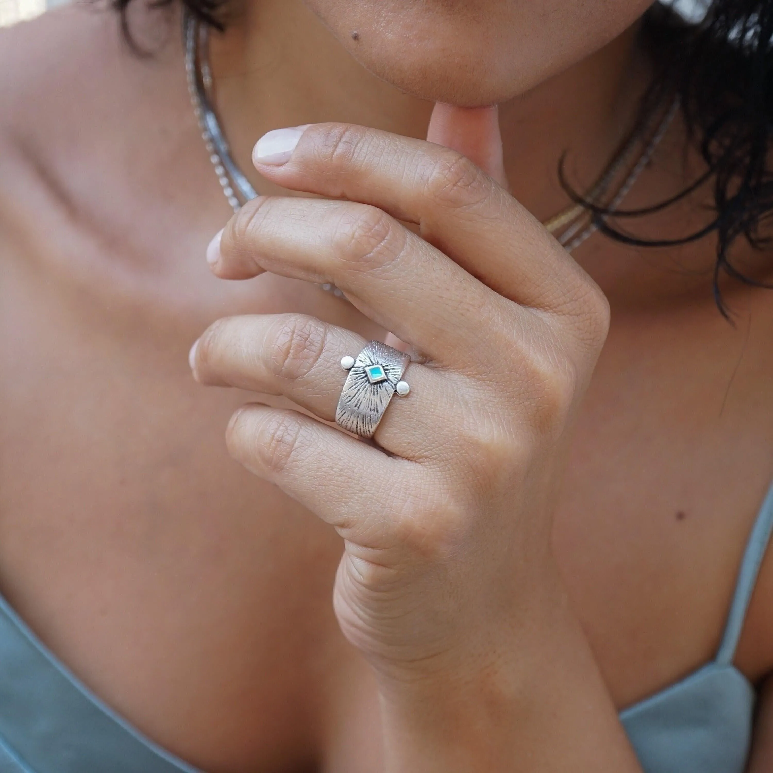 Silver Ethnic Rhombus Ring