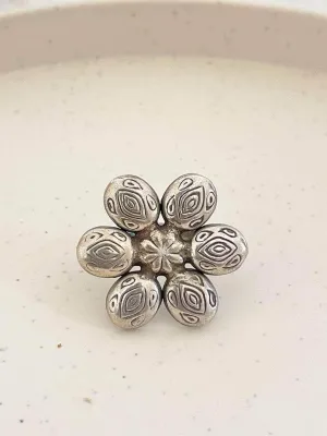 Silver Flower Barbell Ring