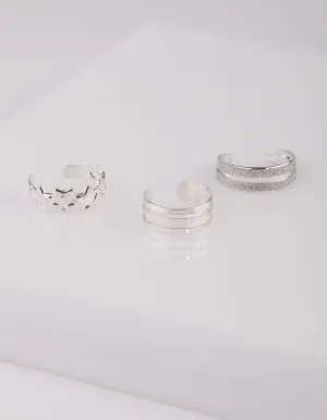 Silver Glitter Star Toe Ring Pack