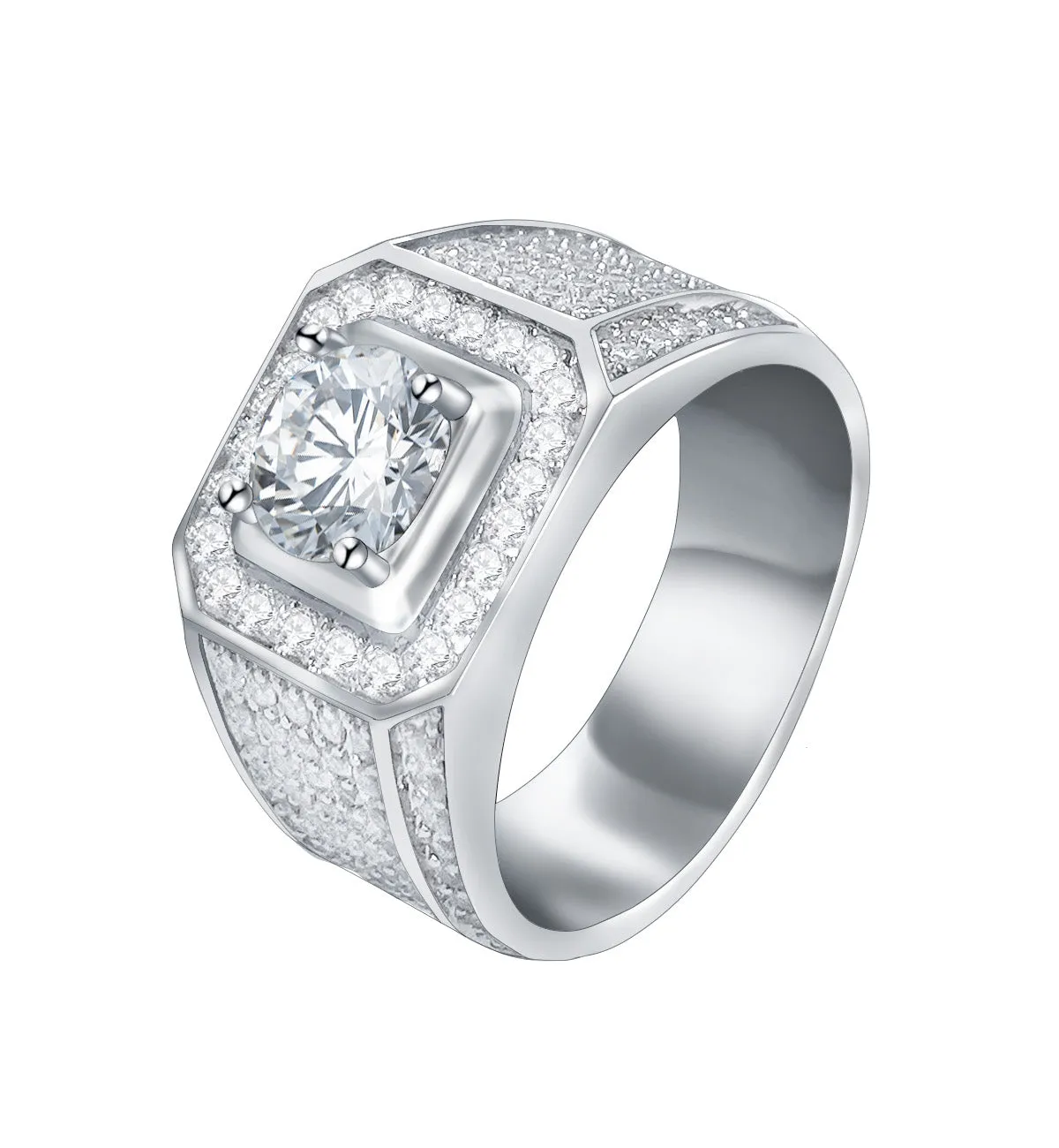 Square Halo Princess Cut Solitaire Men's Engagement Wedding Ring Micro Pave