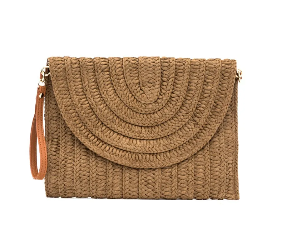 Straw Convertible Clutch Crossbody - Mocha