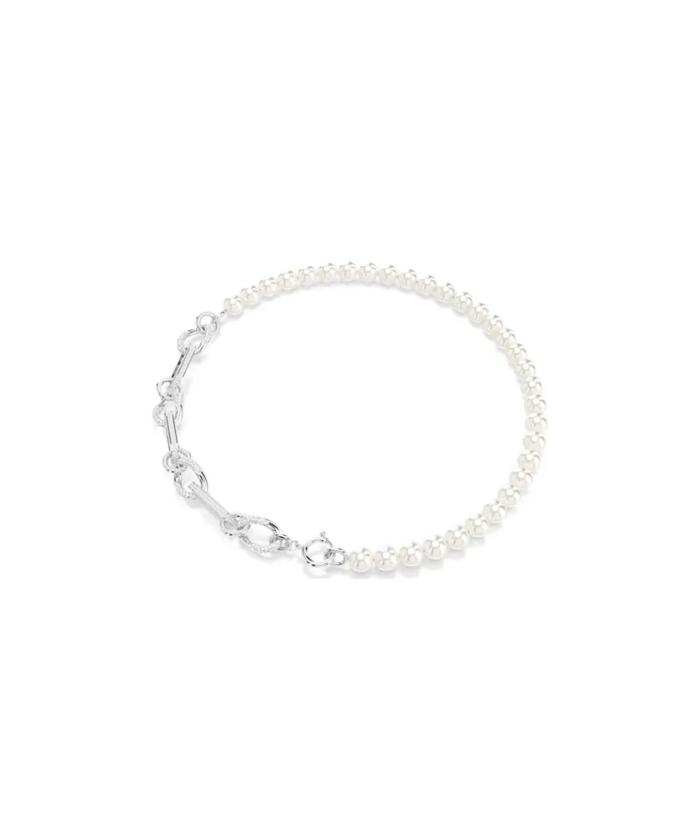 SWAROVSKI DEXTERA NECKLACE, CRYSTAL PEARL, MIXED LINKS, WHITE, RHODIUM PLATED