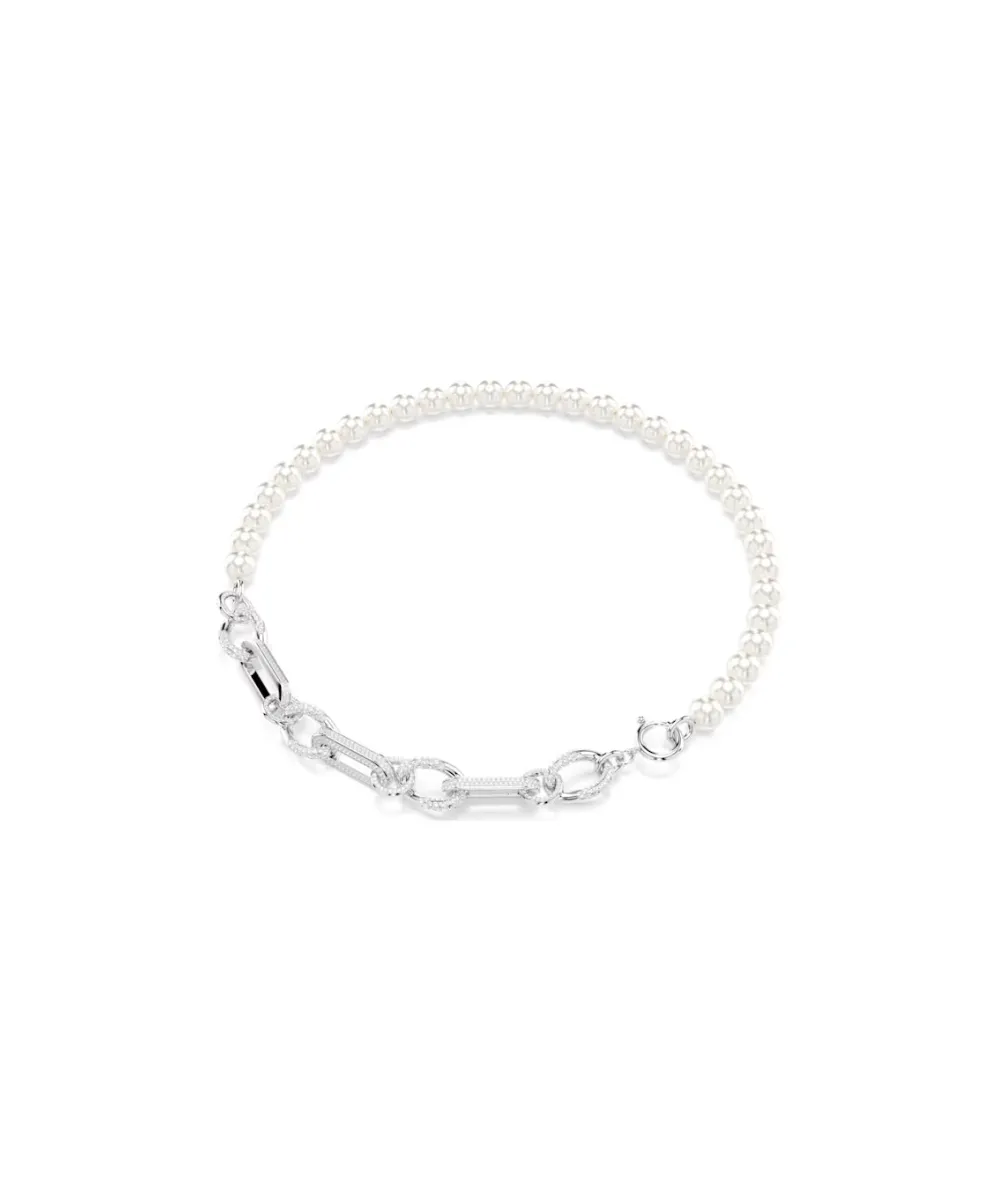 SWAROVSKI DEXTERA NECKLACE, CRYSTAL PEARL, MIXED LINKS, WHITE, RHODIUM PLATED