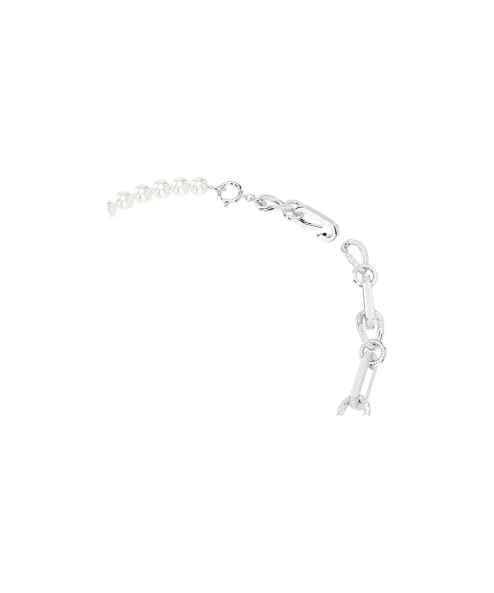 SWAROVSKI DEXTERA NECKLACE, CRYSTAL PEARL, MIXED LINKS, WHITE, RHODIUM PLATED