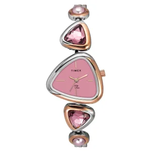 TIMEX Women Brass Pink Triangle Analog Dial Watch- Twel17700, Band Color-Rose Gold