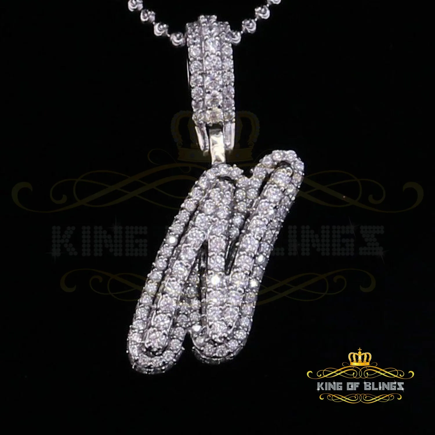 White Cursive 3D Alphabet Shape 925 Sterling Silver Cubic Zirconia Pendant